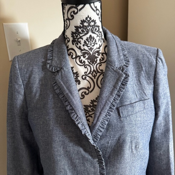J. Crew Women's Blue Ruffle-Trim Jacket - Picture 3 of 7